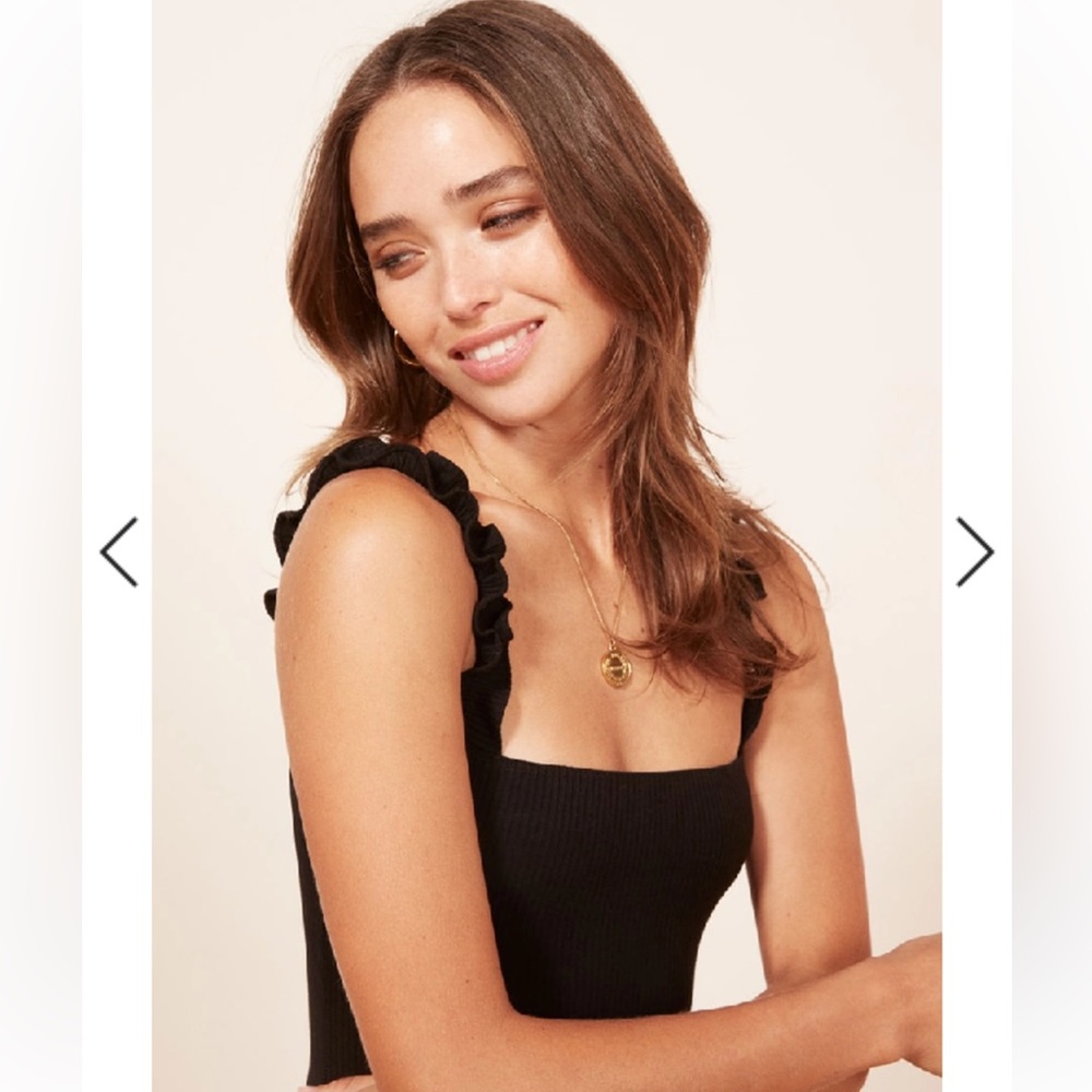 Reformation Hampton Ribbed Bodysuit Ruffle Strap - Picture 6 of 12